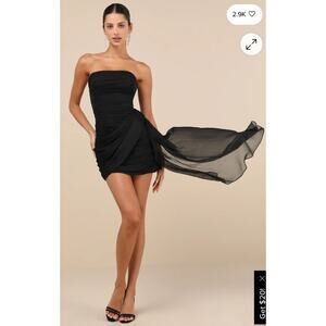 NWT Lulu’s Exceptional Beauty Black Ruched Strapless Bodycon Mini Dress, S